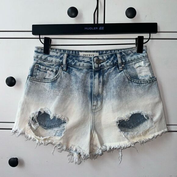 PacSun women’s Acid Wash High Rise Jeans Shorts Size 26 light blue summer mood - Picture 1 of 17